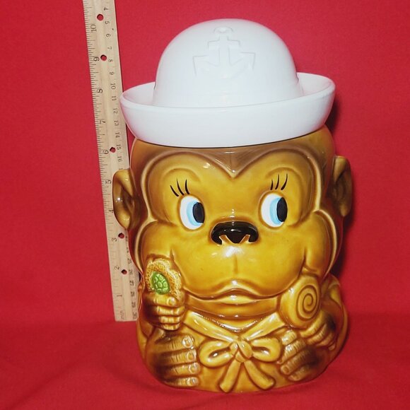 Vintage Sailor Monkey Ceramic Cookie Jar Japan Kitchen Decor Collectible - Picture 8 of 14